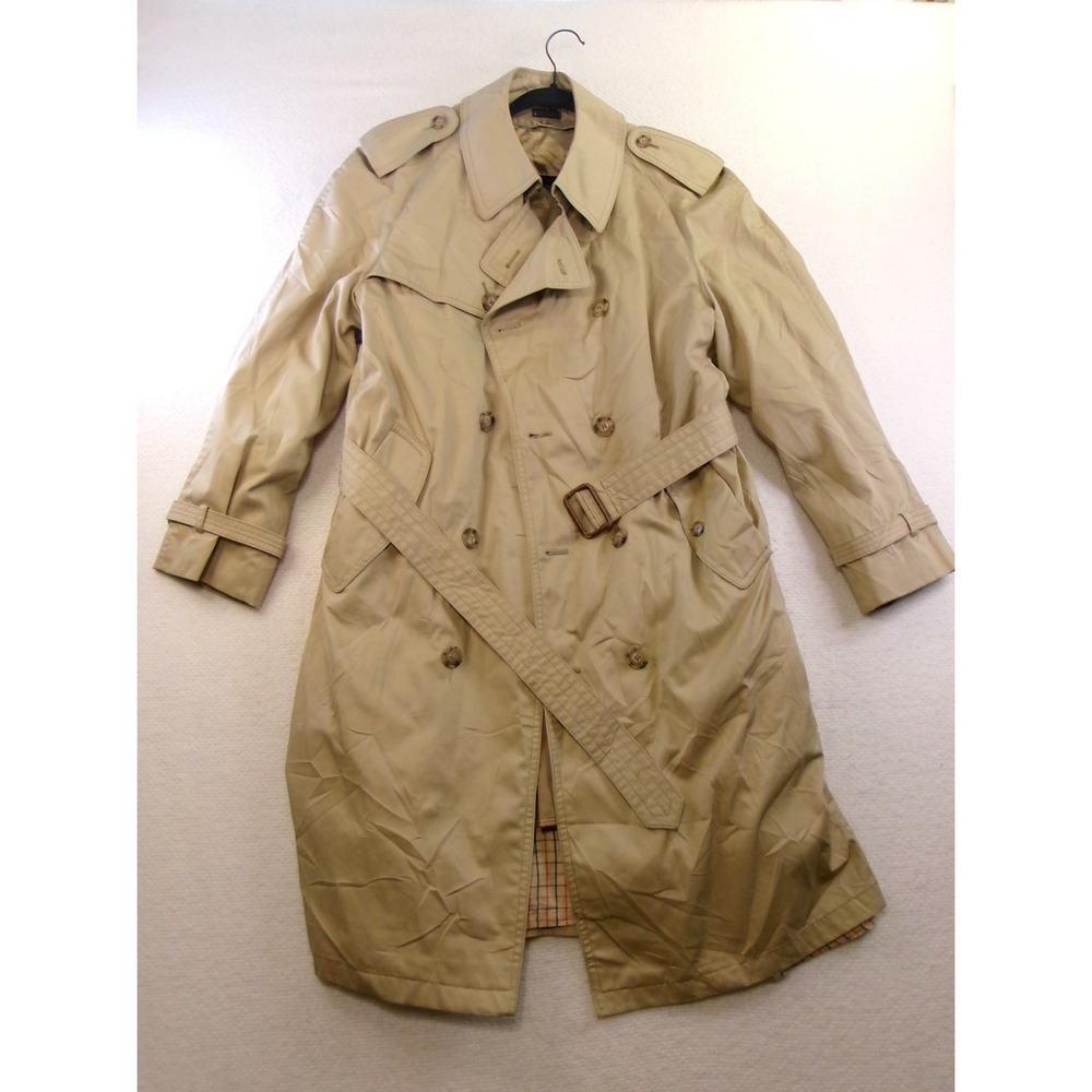 Redwood‎ & Ross Trench Coat Mens 38L Tan Fair Double Breasted Belted Vintage